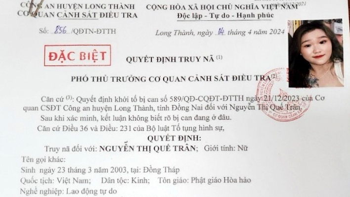 Nguyễn Thị Quế Trân là đối tượng bị truy nã đặc biệt (ảnh L.Q)