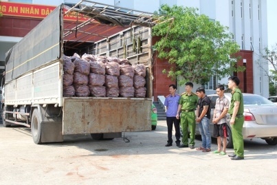 Xe ôtô tải các đối tượng sử dụng để vận chuyển 1,4 tấn pháo hoa nổ đi tiêu thụ