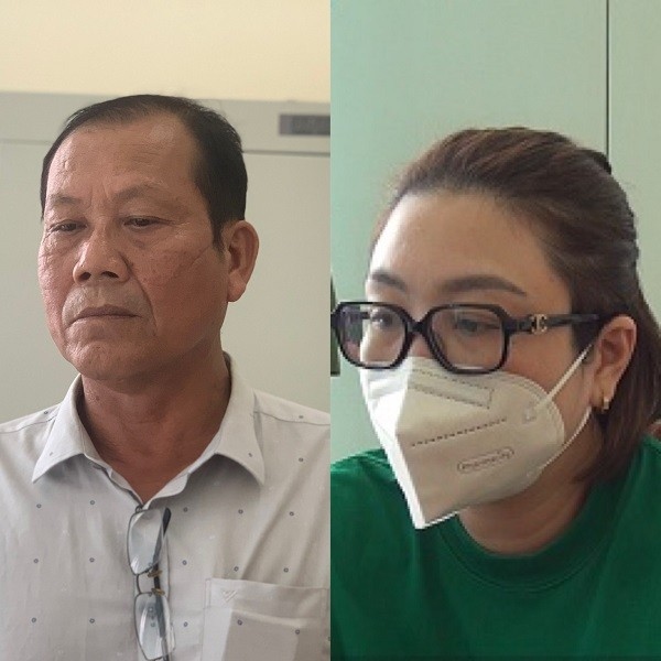 Đối tượng Phạm Văn Cảm (trái) và Đỗ Thị Thu Hiền tại cơ quan điều tra.