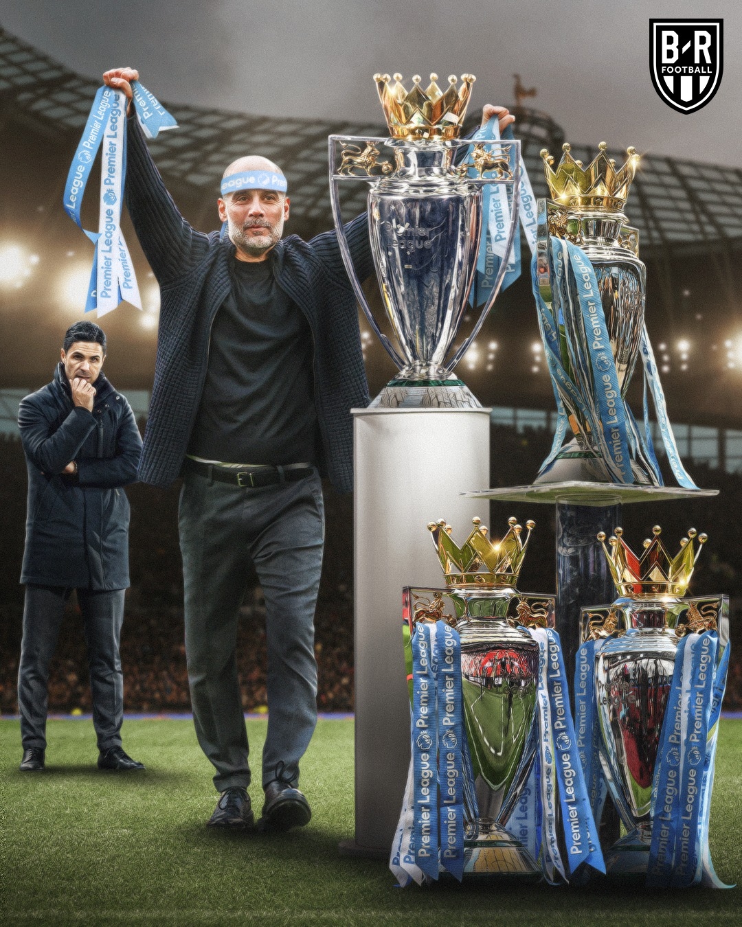 HLV Pep Guardiola đang hướng tới chức vô địch Ngoại hạng Anh thứ 5 cùng Man City. (Ảnh: Bleacher Reports)