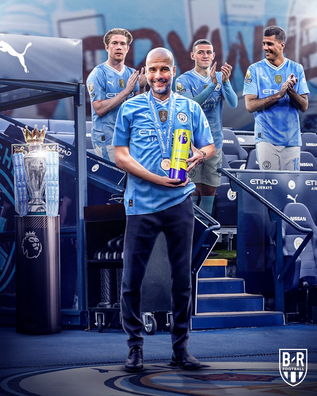HLV Pep Guardiola được tôn vinh là HLV xuất sắc nhất Ngoại hạng Anh 2023/2024. (Ảnh: Bleacher Reports)