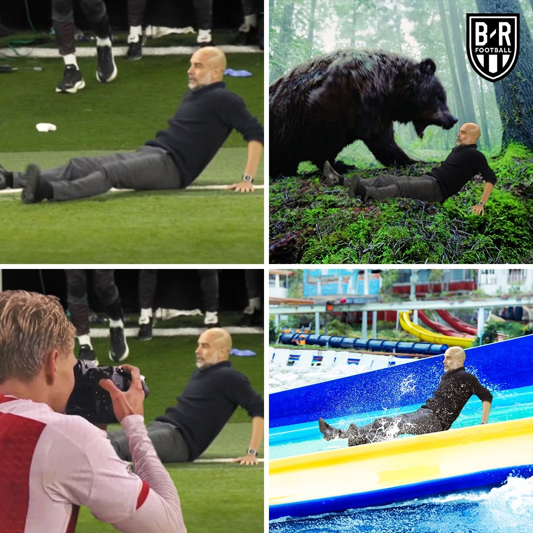 Phản ứng “ngã ngửa” của HLV Pep Guardiola khi chứng kiến cầu thủ của mình mắc sai lầm mất bóng nguy hiểm trong những phút cuối cùng của trận đấu. (Ảnh: Bleacher Reports)
