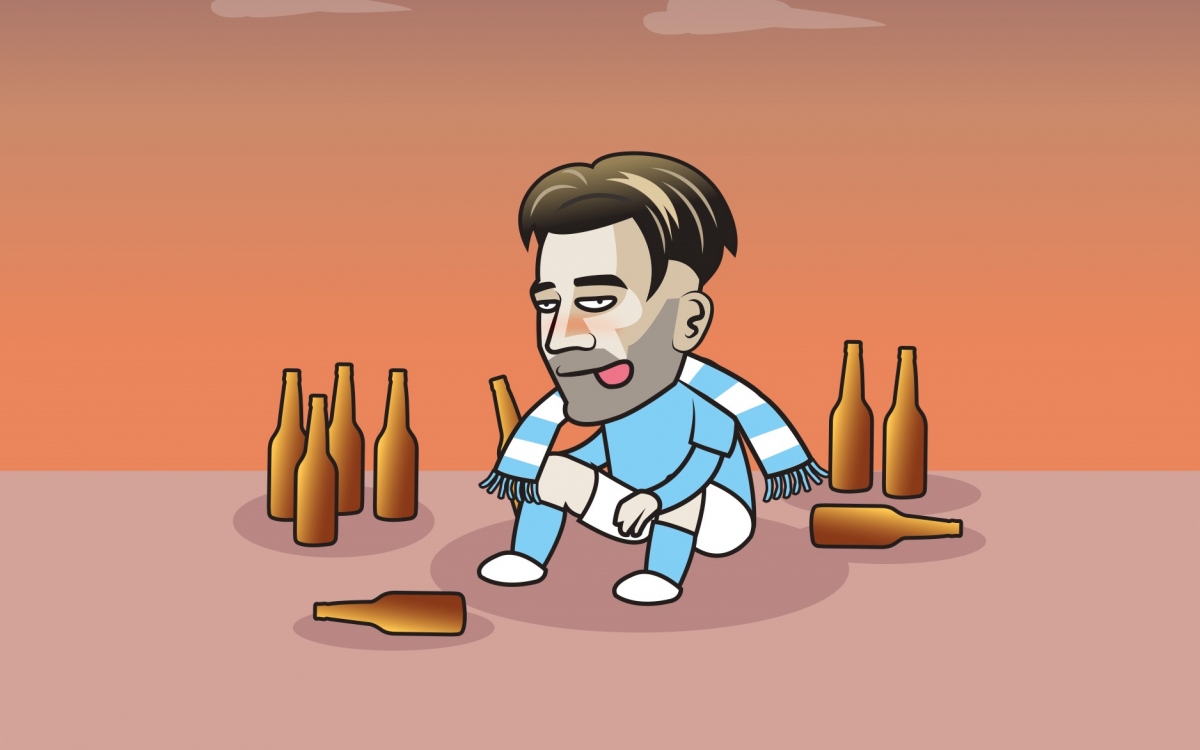 “Thần cồn” Jack Grealish trong bữa tiệc ăn mừng chức vô địch Ngoại hạng Anh 2023/2024 của Man City. (Ảnh: Just Toon It)