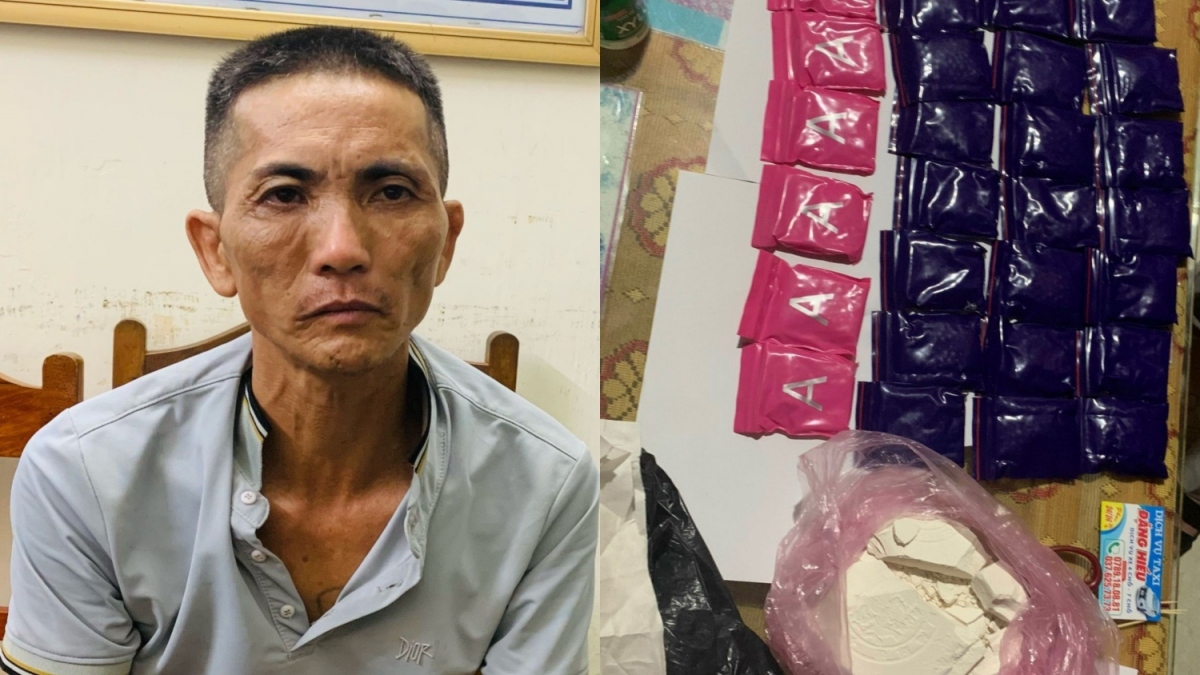 Hoàng Đại Dương và tang vật tại cơ quan Công an.