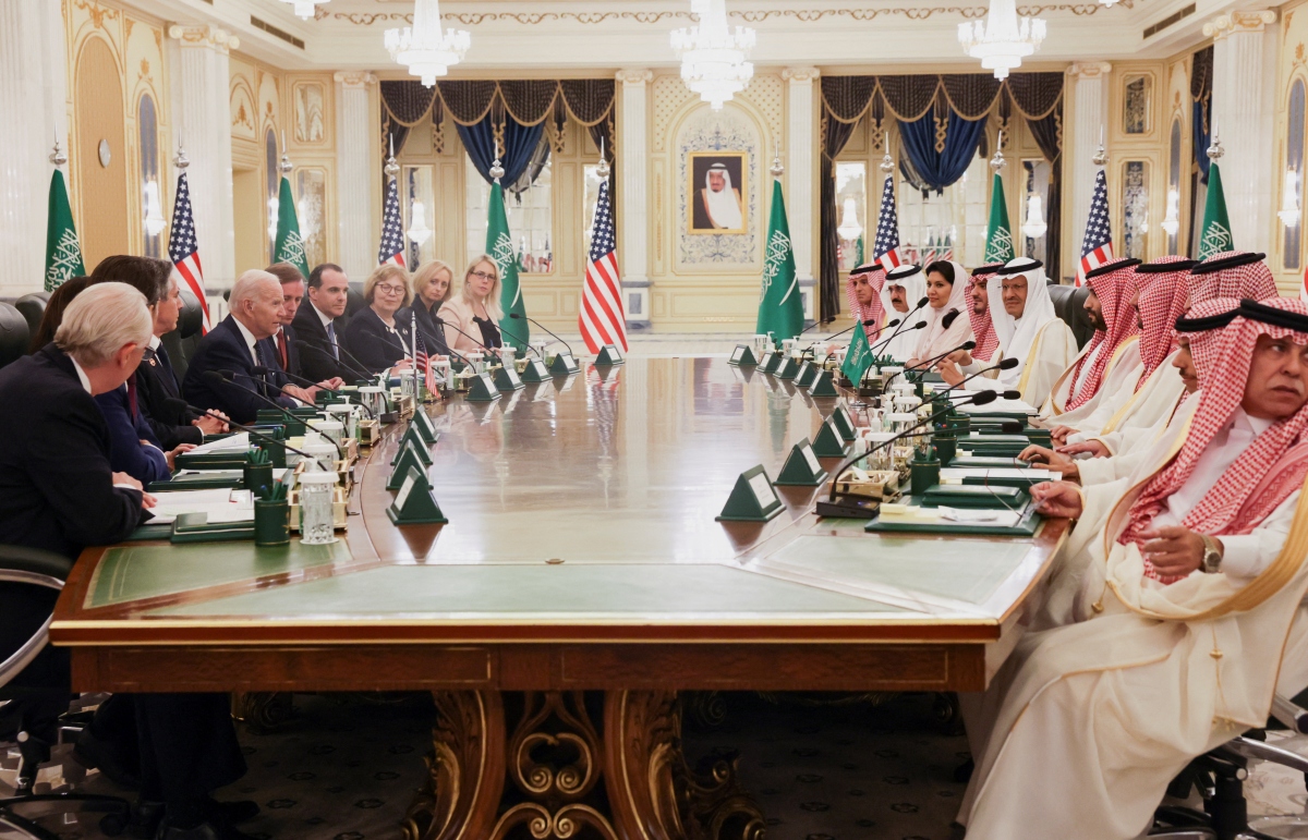 Tổng thống Mỹ Joe Biden tham dự cuộc họp song phương với Thái tử Saudi Arabia Mohammed bin Salman ở Cung điện Hoàng gia Al Salam tại Jeddah, Saudi Arabia năm 2022. Ảnh: Reuters