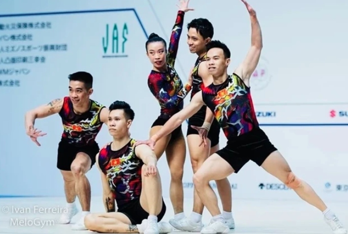 The Vietnamese aerobics team earned gold medal in Japan. (Photo Ivan.F.Melogym)