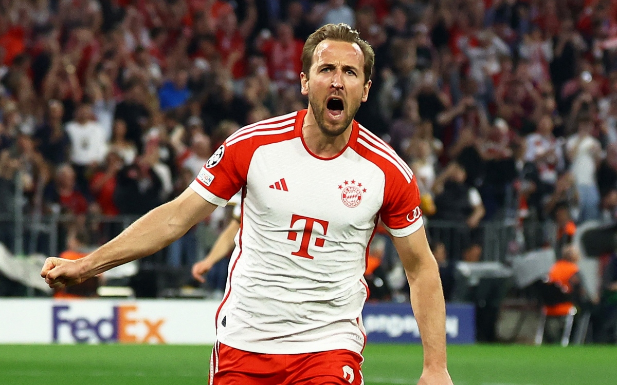 Harry Kane ghi bàn nâng tỷ số lên 2-1 trong trận bán kết lượt đi giữa Bayern Munich và Real Madrid. (Ảnh: Reuters)