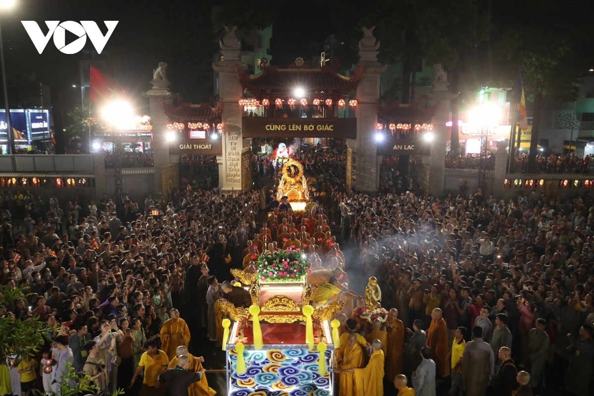 Monks prepare to perform a grand ceremony at Vietnam Quoc Tu Pagoda.