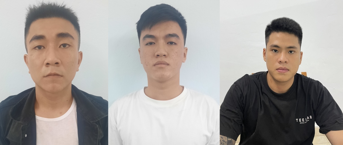 Các đối tượng ra đầu thú gồm Phan Chỉ Thiên, Trần Xuân Thịnh và Lê Minh Long (từ trái qua)
