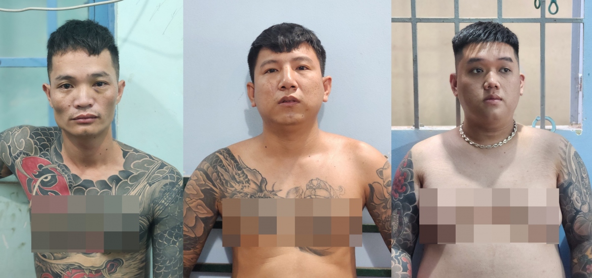 Các đối tượng Sinh, Nhựt và Tươi (từ trái qua) bị bắt giữ vào ngày 9/5