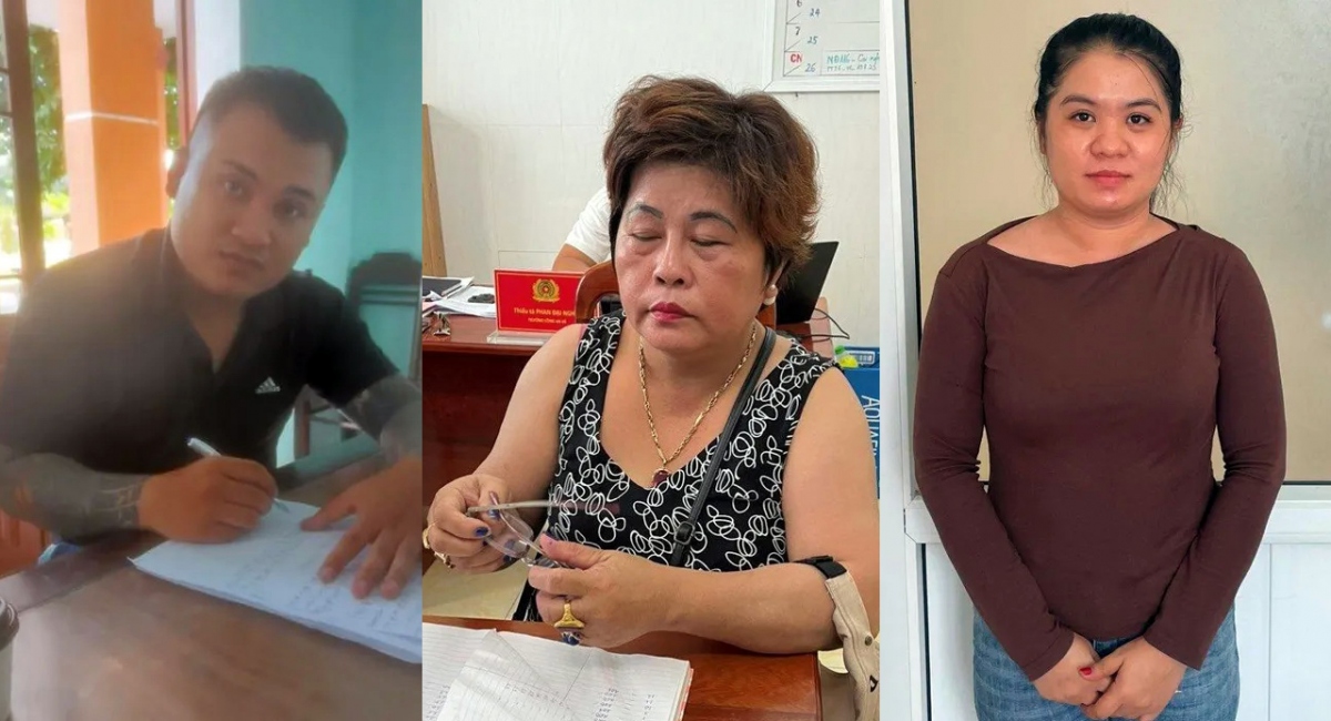 Từ trái qua: Đối tượng Bùi My Oanh, Lê Thị Một, Đinh Thị Phụng.