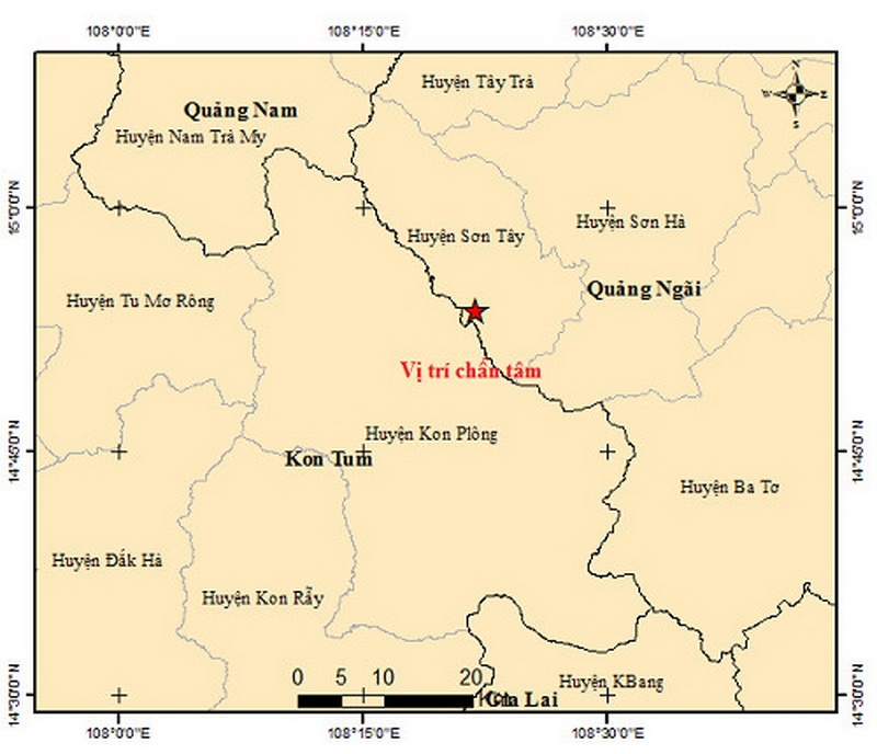 Vị trí ghi nhận tâm chấn động đất
