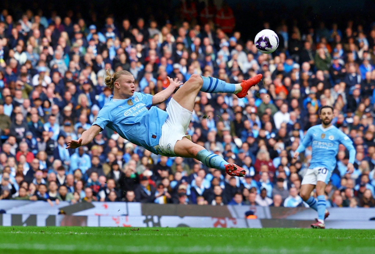 Erling Haaland lập cú poker vào lưới Wolves tại vòng 36 Ngoại hạng Anh 2023/2024. (Ảnh: Reuters)