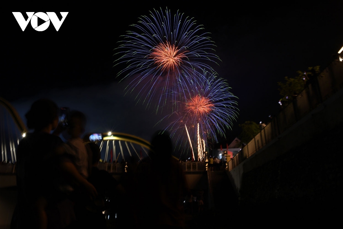 The firework show lasts for 15 minutes in celebration of the 70th anniversary of the Dien Bien Phu Victory over French colonialism.
