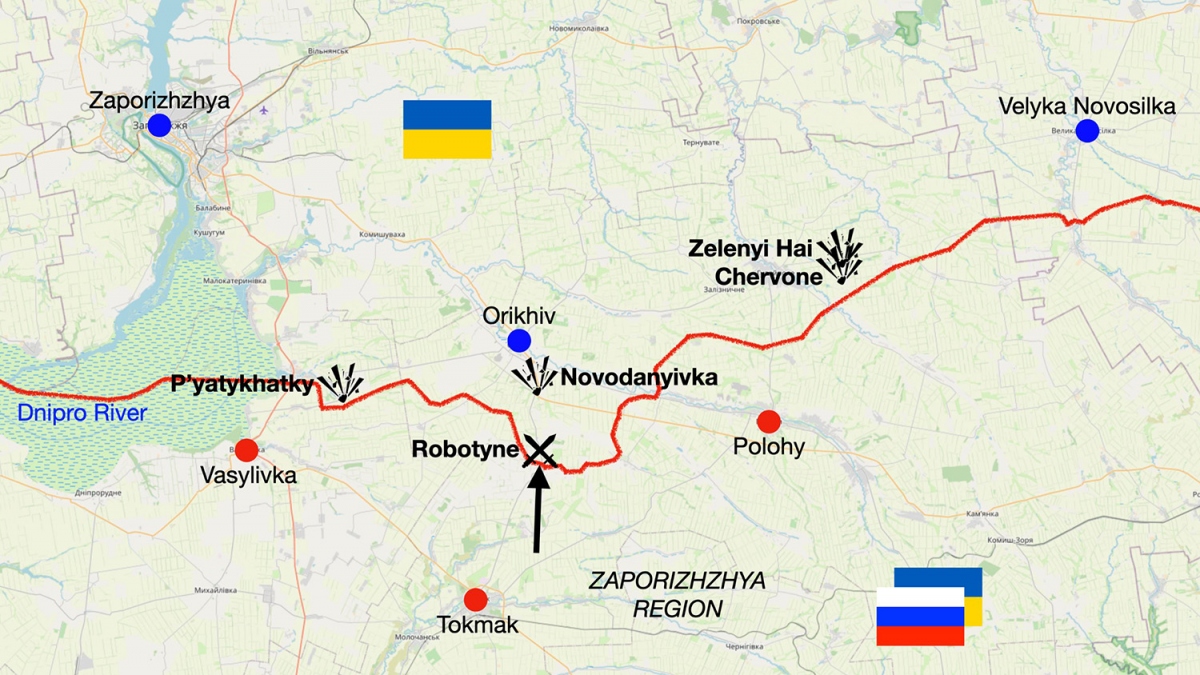 Các điểm giao tranh gần khu vực Robotyne (Ảnh: IWS)