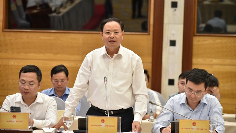 Thứ trưởng Bộ Tài nguyên và Môi trường (TN&amp;MT) Lê Minh Ngân trả lời về Luật Đất đai tại Họp báo Chính phủ thường kỳ tháng 4/2024. (Ảnh: VGP)