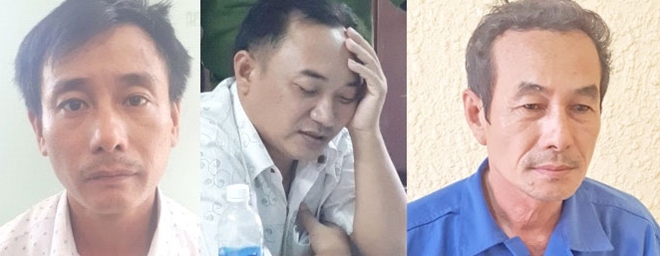 Bị can Trần Hải Âu, Phạm Hoàng Huynh và Nguyễn Bửu. (Ảnh: Việt Tường)