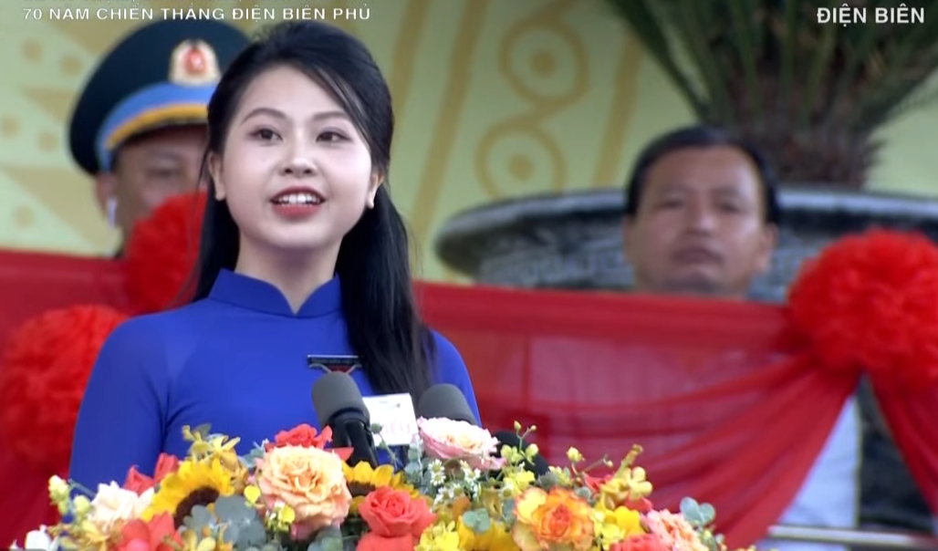 Vũ Quỳnh Anh phát biểu tại buổi lễ. Ảnh chụp màn hình