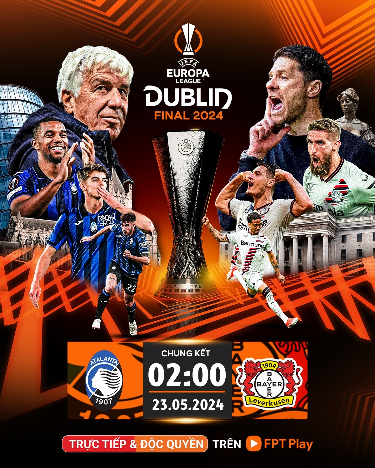 Trận đấu giữa Atalanta vs Bayer Leverkusen được trực tiếp trên FPT.