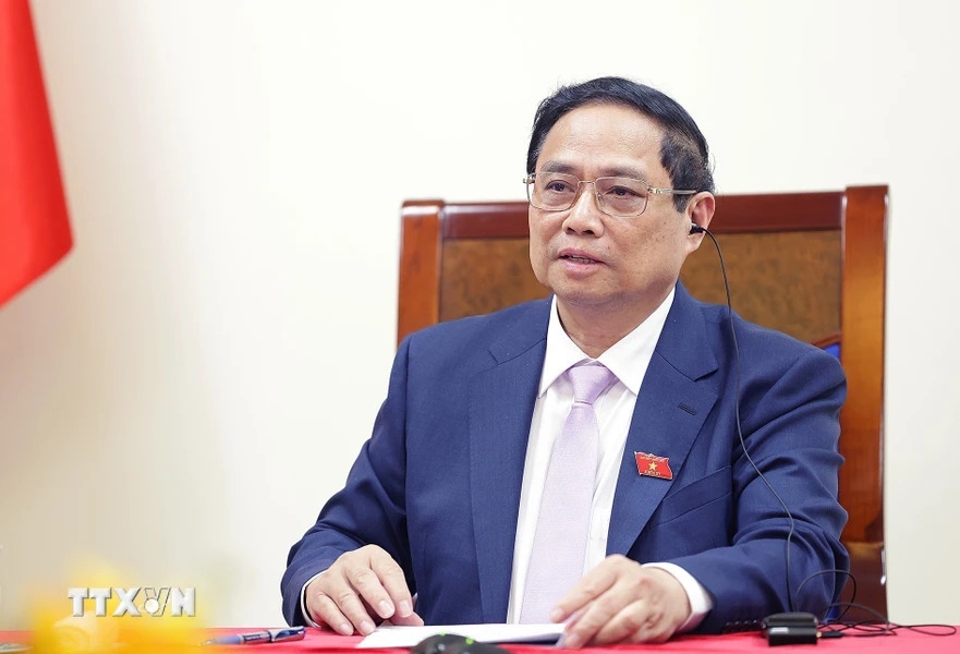 Thủ tướng Phạm Minh Chính điện đàm với Thủ tướng Hà Lan Mark Rutte. Ảnh: TTXVN