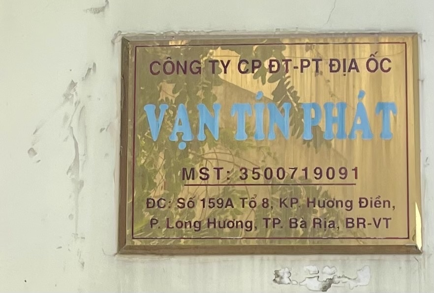 Văn phòng Công ty Vạn Tín Phát tại 159A, khu phố Hương Điền, phường Long Hương, TP Bà Rịa, tỉnh Bà Rịa - Vũng Tàu (ảnh: Lưu Sơn)