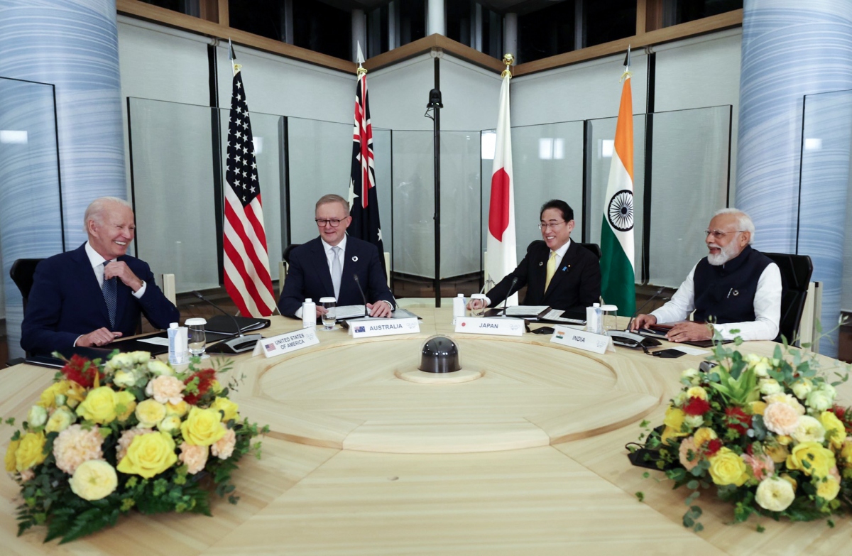 Thủ tướng Ấn Độ Narendra Modi cùng Tổng thống Mỹ Joe Biden, Thủ tướng Australian Anthony Albanese và Thủ tướng Nhật Bản Fumia Kishida tại Thượng đỉnh Quad lần thứ 3 tại Hiroshima, Nhật Bản hôm 20/5/2023 (ANI)