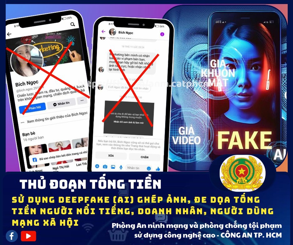 Phòng An ninh mạng và phòng chống tội phạm sử dụng công nghệ cao cảnh báo chiêu thức lừa đảo tinh vi dùng AI deepfake. Ảnh: CA
