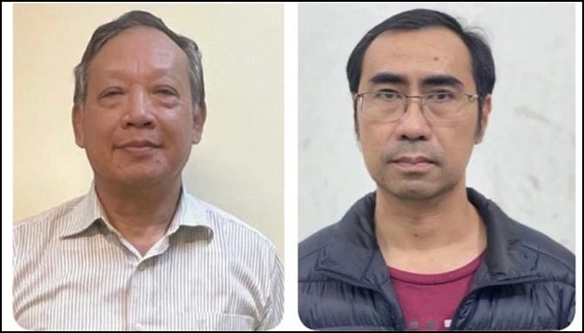 Bị can Dương Hoa Xô (trái) và Nguyễn Đăng Quân.