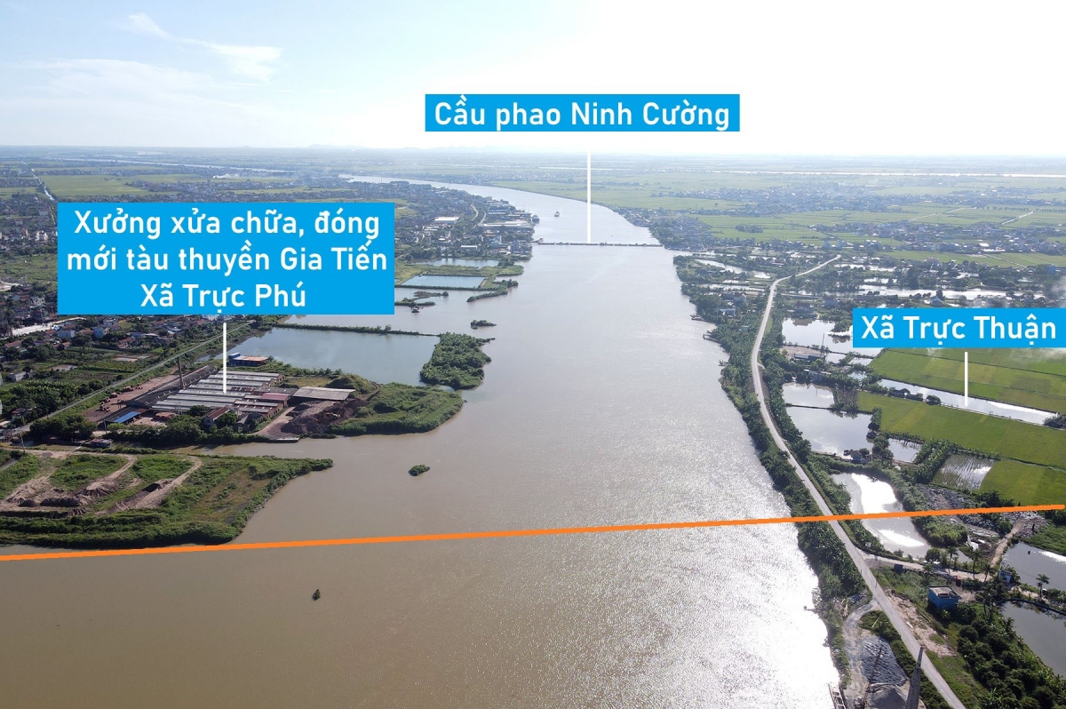 Vị trí dự kiến (vạch vàng) của cầu vượt Ninh Cường