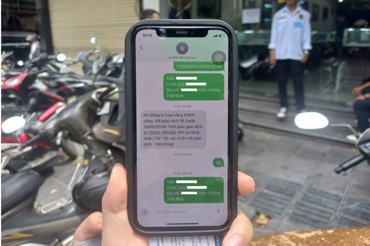 Tin nhắn xác nhận đăng ký thành công và lịch hẹn lấy vàng tại Trung tâm vàng bạc đá quý SJC