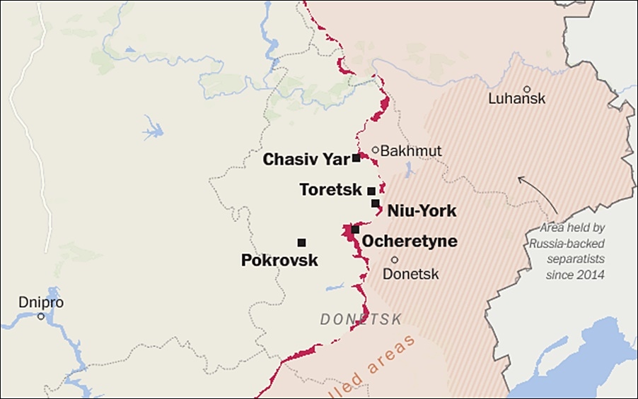 Bản đồ chiến sự Donetsk (Đông Ukraine) tính đến ngày 22/7/2024. Đồ họa: OpenStreetMap.