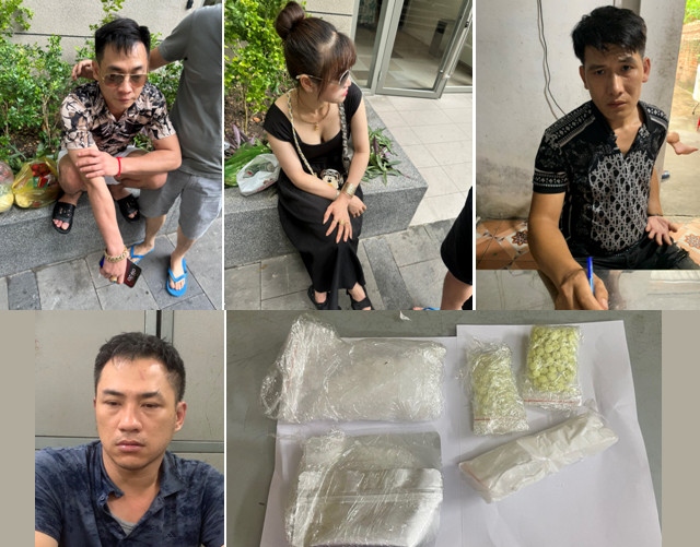 Các đối tượng bị bắt giữ và tang vật.