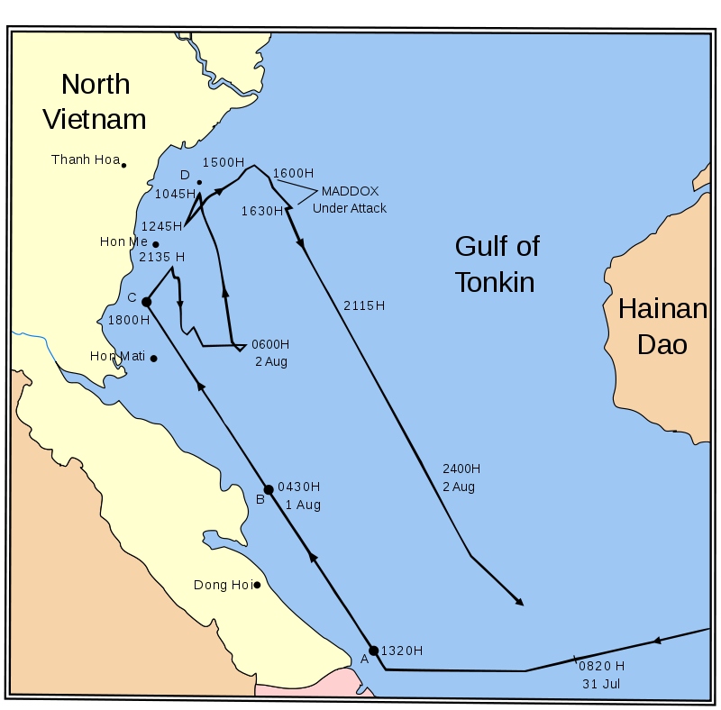 Đường di chuyển của khu trục hạm USS Ma-đốc 731 trong cuộc hành quân ngụy tạo hiện trường giả