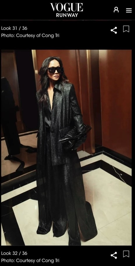 The local beauty leaves a positive impression on readers as she dons a unique black outfit created by designer Nguyen Cong Tri.