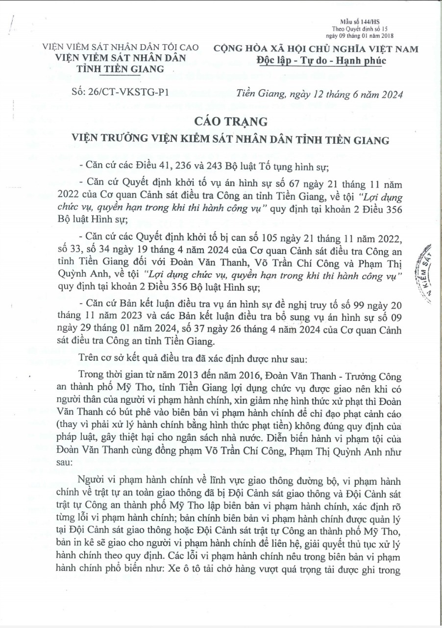 Một phần bản cáo trạng