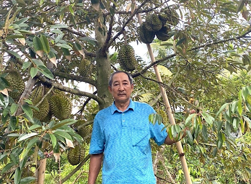 Ông Nguyễn Duy Hiền bên cây sầu riêng DH.1