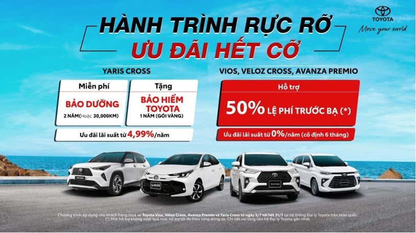 Các chương trình ưu đãi trên áp dụng cho khách hàng mua và hoàn tất thủ tục thanh toán 100% tại tất cả các đại lý Toyota trên toàn quốc từ 5-31/7/2024.