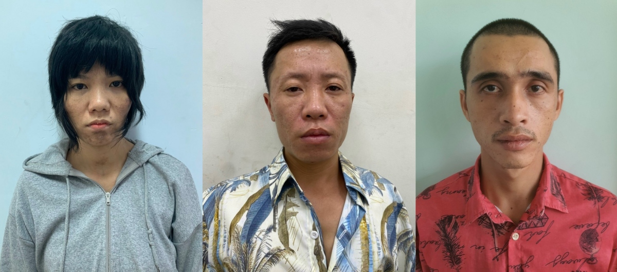 Trần Thị Thúy Ngọc (ngoài cùng bên trái) và 2 đối tượng liên quan trong vụ án