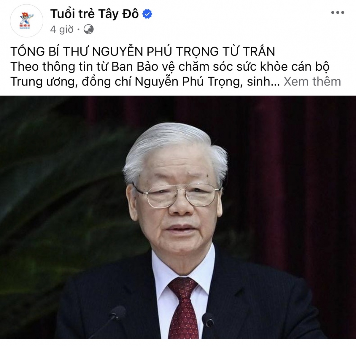 Khi biết tin Tổng Bí thư Nguyễn Phú Trọng từ trần, ngay lập tức với tinh thần tự nguyện, fanpage Tuổi trẻ Tây Đô đã đưa ngay bài viết về những thông tin và câu nói truyền cảm hứng cho giới trẻ