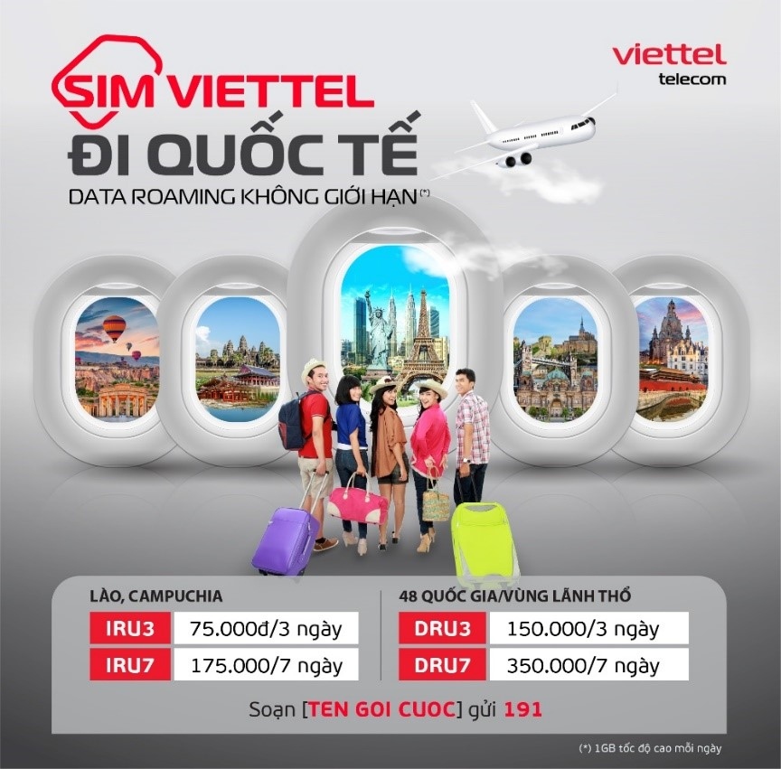 Viettel ra mắt 4 gói cước data roaming không giới hạn đi 48 quốc gia/vùng lãnh thổ