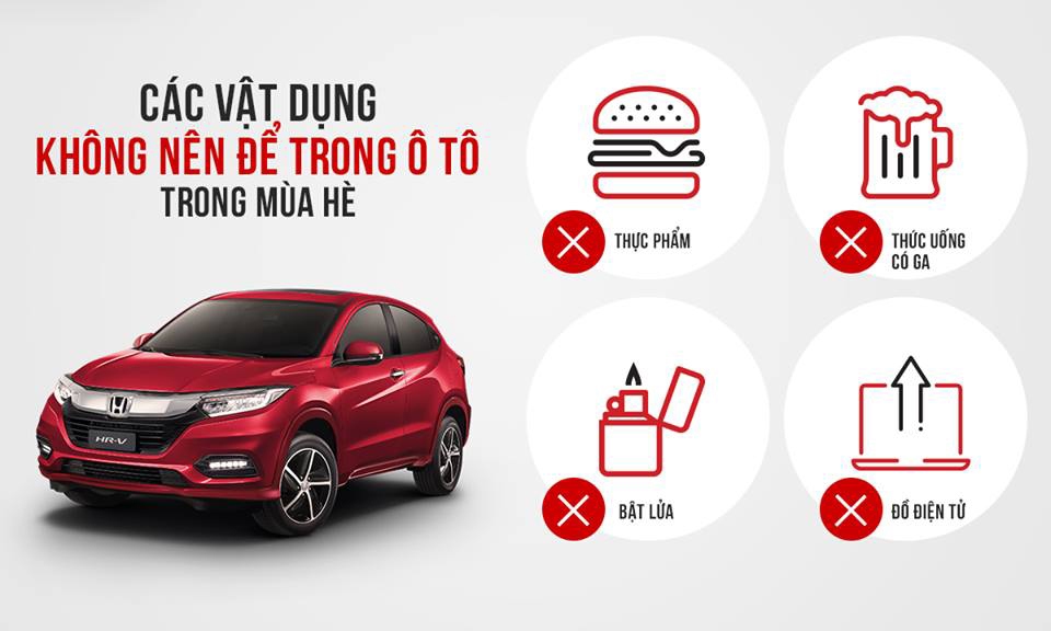 Những vật dụng không để trong ô tô khi đỗ ngoài trời nắng nóng. (Ảnh minh họa: Honda)