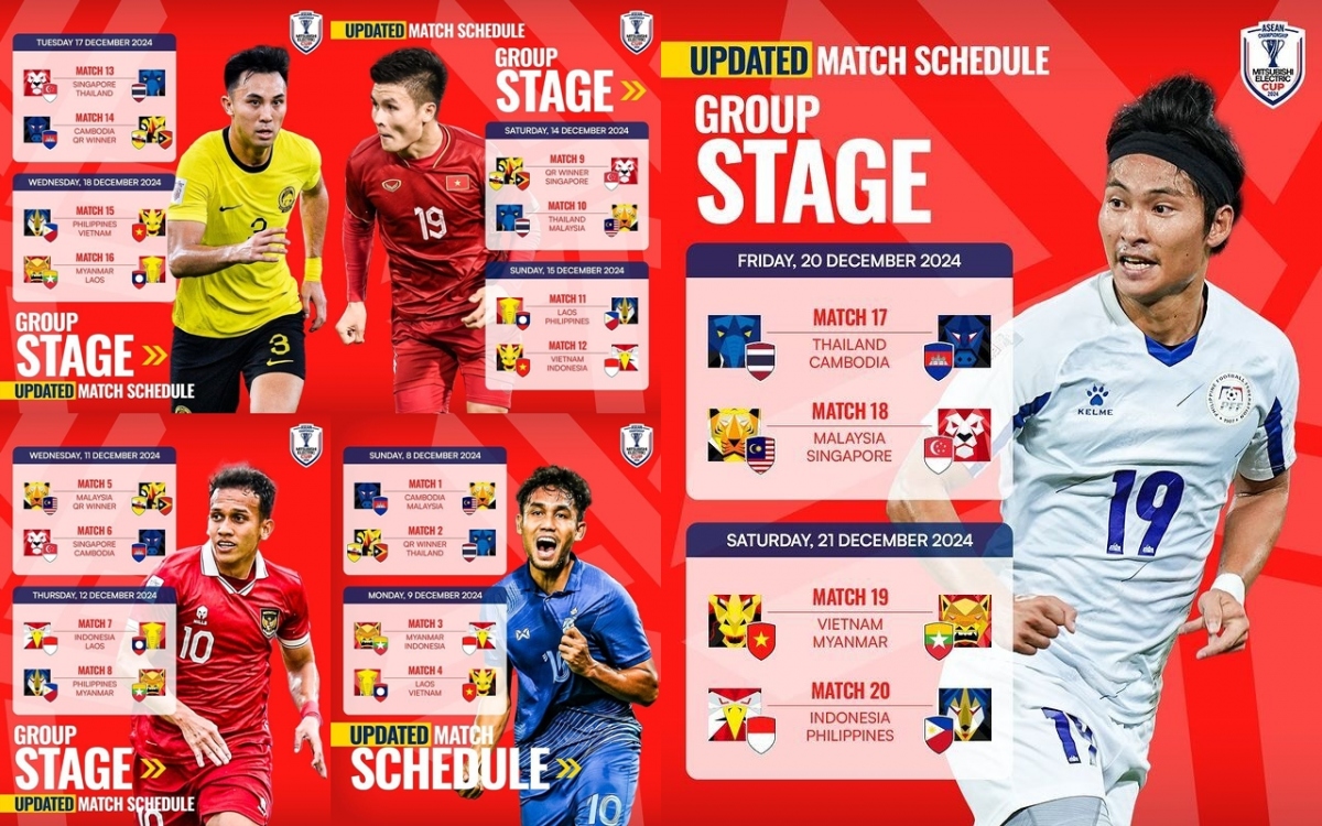 Lịch thi đấu chính thức vòng bảng ASEAN Cup 2024. (Ảnh: AFF). 