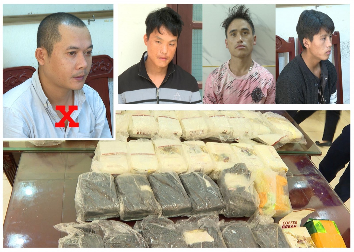 Các đối tượng Nguyễn Tính, Thao Chứ Ly, Sung Văn Hơ và Hơ Văn Gia cùng tang vật vụ án