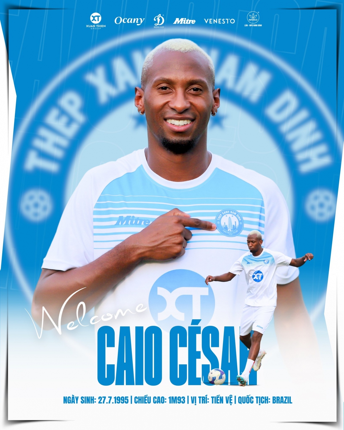 Caio César ra mắt CLB Nam Định. 