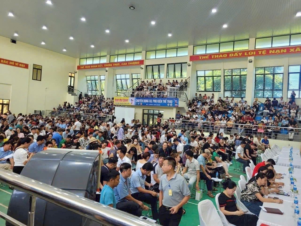 Phiên đấu giá 68 thửa đất tại khu Ngõ Ba, thôn Thanh Thần, xã Thanh Cao, huyện Thanh Oai (Hà Nội) ngày 10/8 (Ảnh: Danviet)