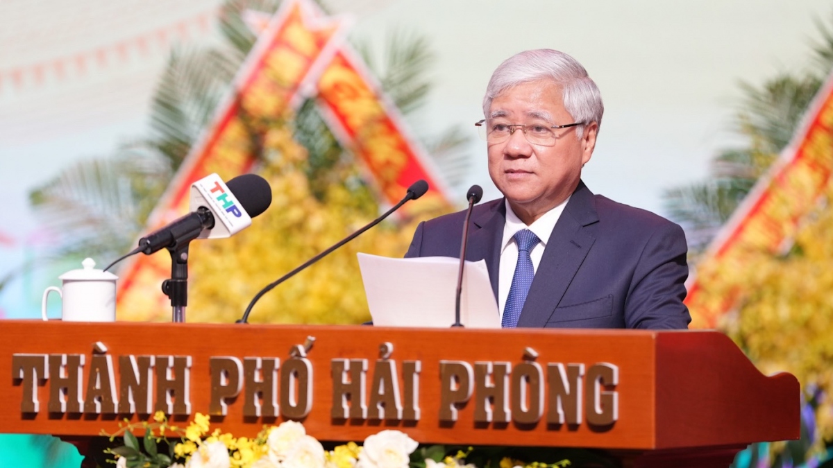 Ủy viên Bộ Chính trị, Bí thư Trung ương Đảng, Chủ tịch Ủy ban Trung ương MTTQ Việt Nam Đỗ Văn Chiến đánh giá cao kết quả của MTTQ thành phố Hải Phòng trong nhiệm kỳ vừa qua