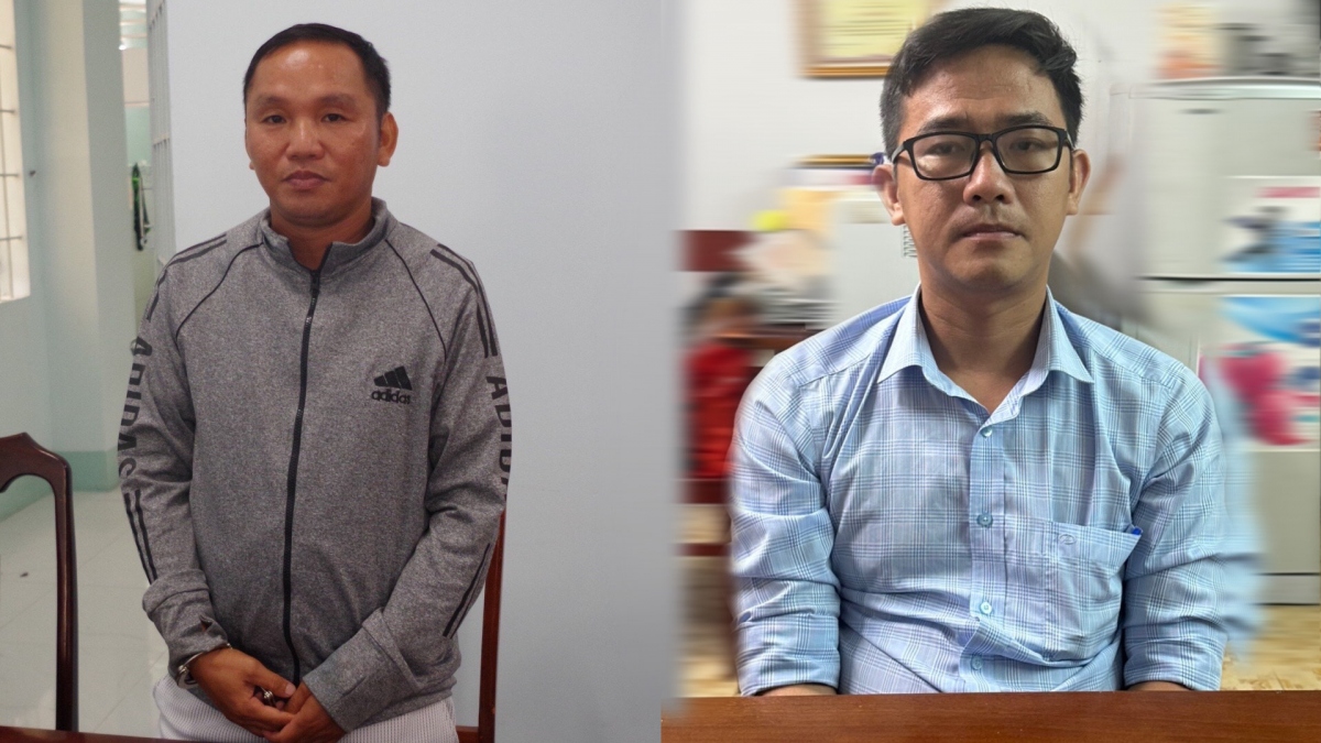 Bị can Ngô Ngọc Quyền (bên trái) và Nguyễn Quốc Huy (bên phải) (ảnh: Công an tỉnh Kiên Giang)