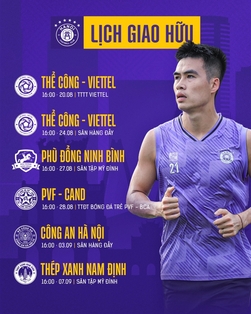 Lịch thi đấu giao hữu của Hà Nội FC.