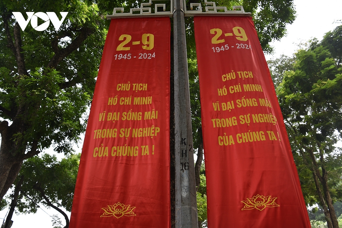 Hoang Dieu street can be seen full of flags and banners ahead of National Day celebrations.