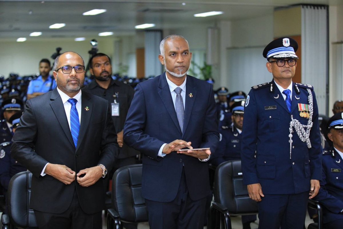 Tổng thống Maldives Mohamed Muizzu, Bộ trưởng An ninh Nội địa Ali Ihusaan và người đứng đầu Cơ quan Cảnh sát Ali Shujau tại cuộc họp cấp cao hồi tháng 3/2024 (Nguồn: Maldives Republic)